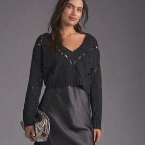 Mare Mare x Anthropologie Black Satin Slip Sweater Dress Size Large